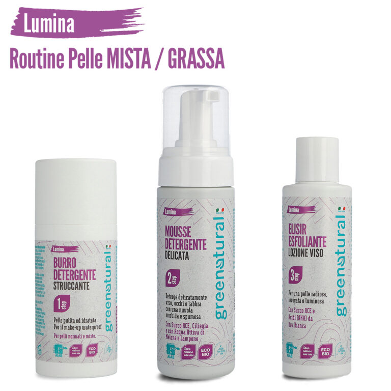 Foto routine pelle mista grassa Lumina detersione viso.